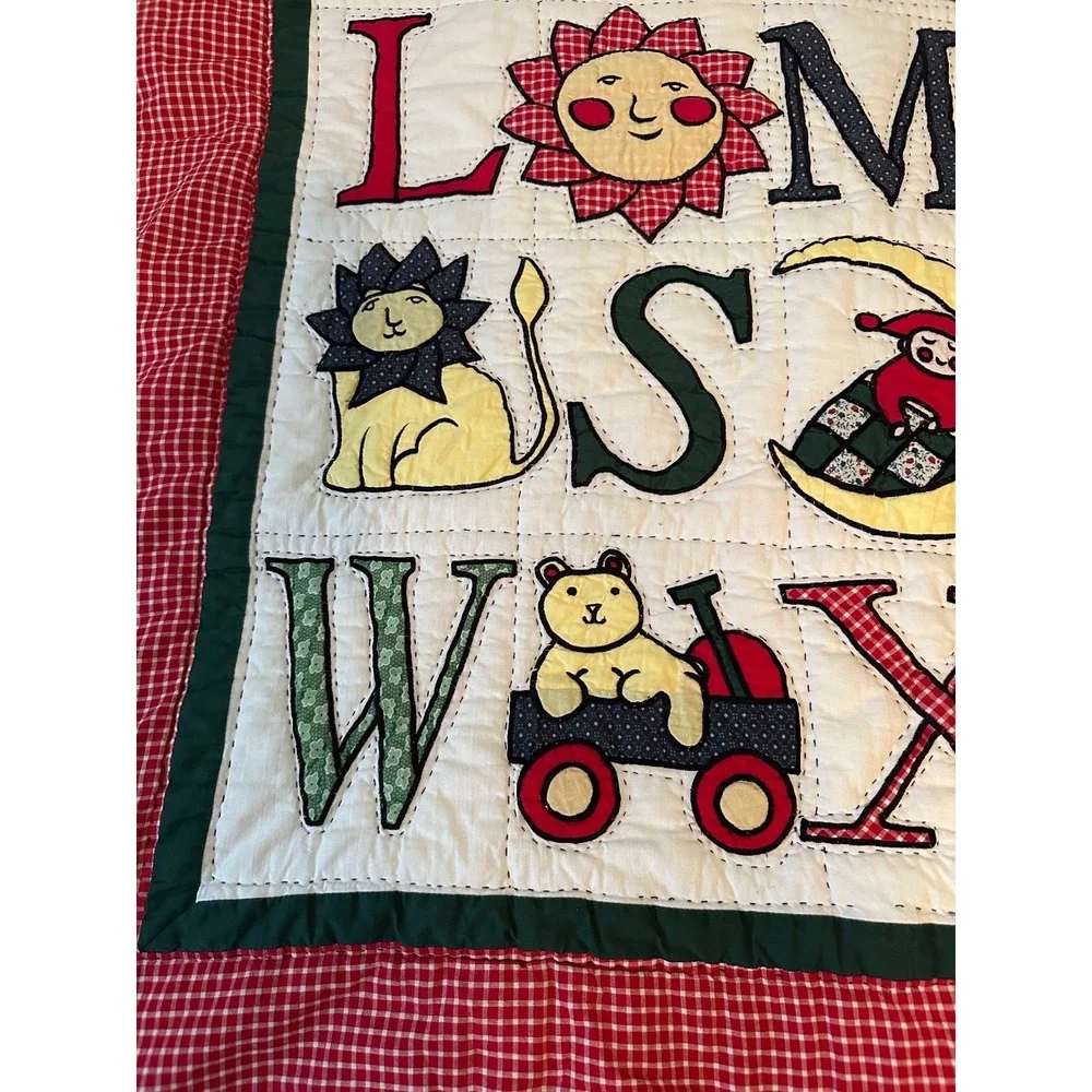 Handmade Embroidered ABC Baby Quilt 40x50 Crib Blanket Nursery Wall Hanging Vint